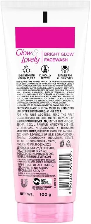 Glow & Lovely Bright Glow Facewash 100g - Image 3
