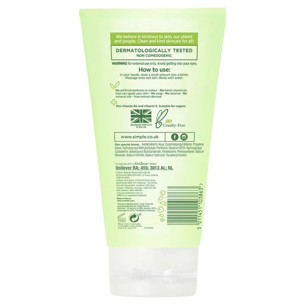 Simple Face Wash Kind to Skin Refreshing Gel 150ml - Image 10